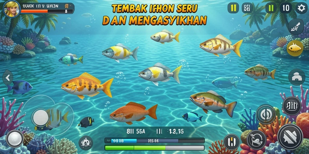 Menampilkan aksi tembak ikan yang seru dan penuh warna.