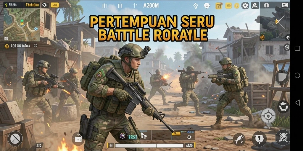 Tangkapan layar A200M menampilkan aksi seru dalam permainan Battle Royale.