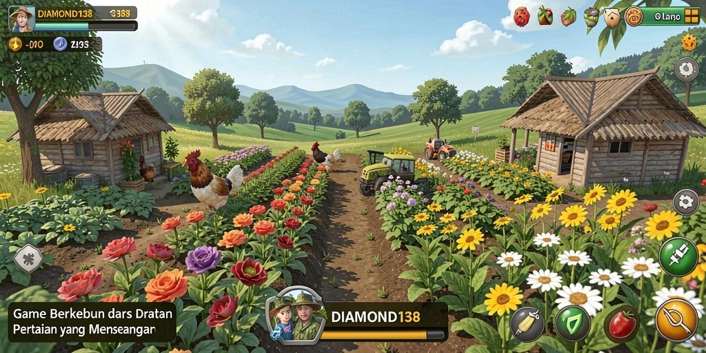 Tangkapan layar menunjukkan gameplay berkebun yang seru dan interaktif.