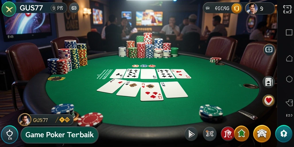 Tampilan antarmuka permainan poker yang menarik dan interaktif.
