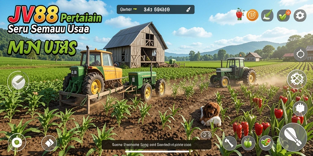 Screenshot gameplay JV88 menunjukkan aktivitas bertani yang menarik.
