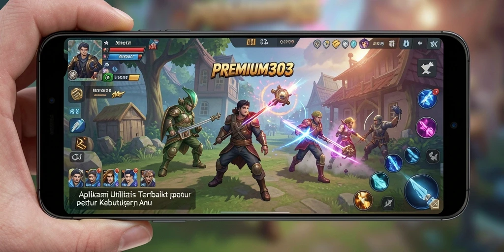 Tampilan utama aplikasi PREMIUM303 dengan fitur utilitas yang lengkap.